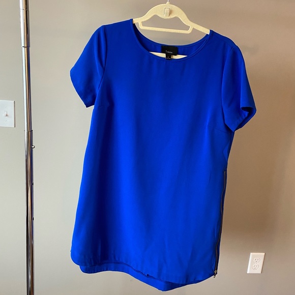 Royal Blue Short Sleeve Side Zipper Dress - Picture 4 of 5